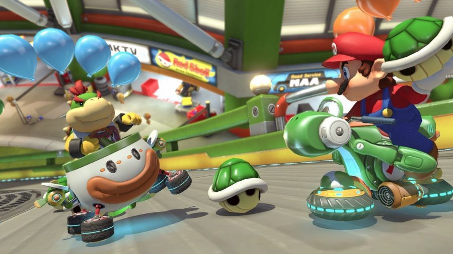 Uma captura de tela de um dos melhores jogos do Mario, Mario Kart 8 Deluxe