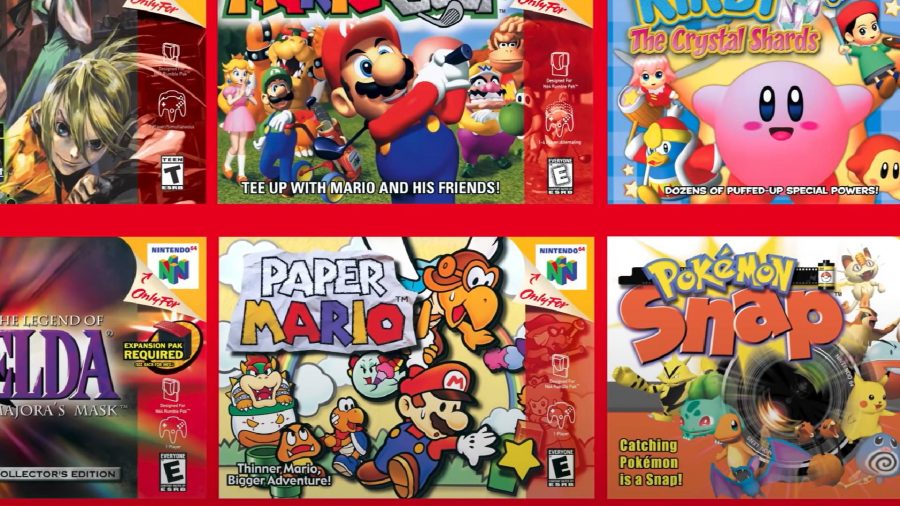 Vários jogos diferentes do N64 são mostrados e seus boxarts 