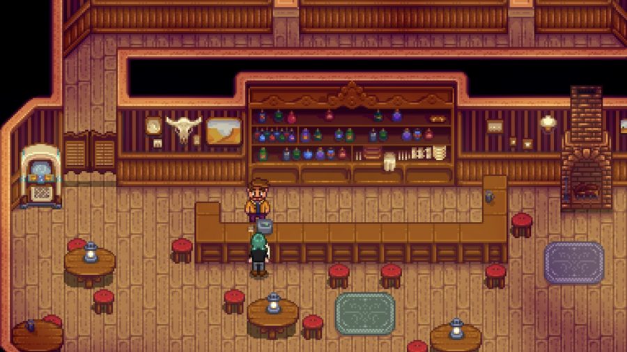 Gus de Stardew Valley em seu salão