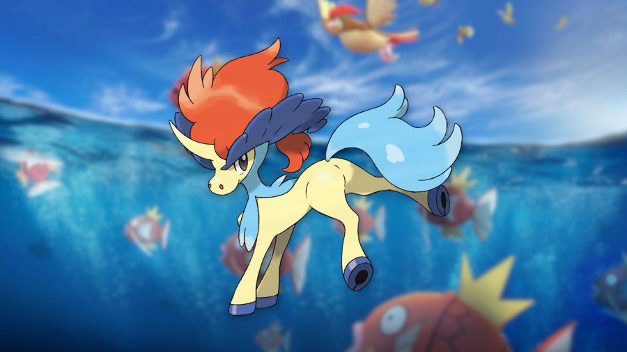 Imagem de Keldeo em um fundo de oceano