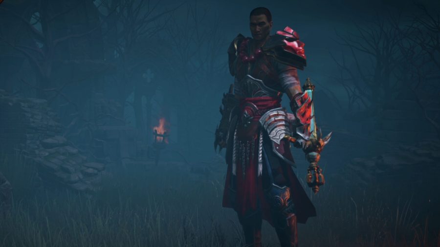 Captura de tela do monge de Diablo Immortal posando na tela de seleção de personagens