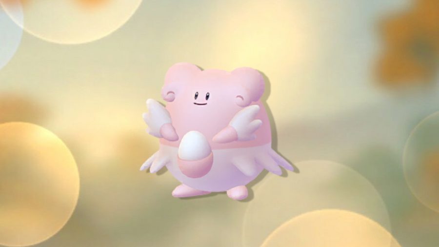 Blissey de Pokémon Go contra um fundo marrom borbulhante