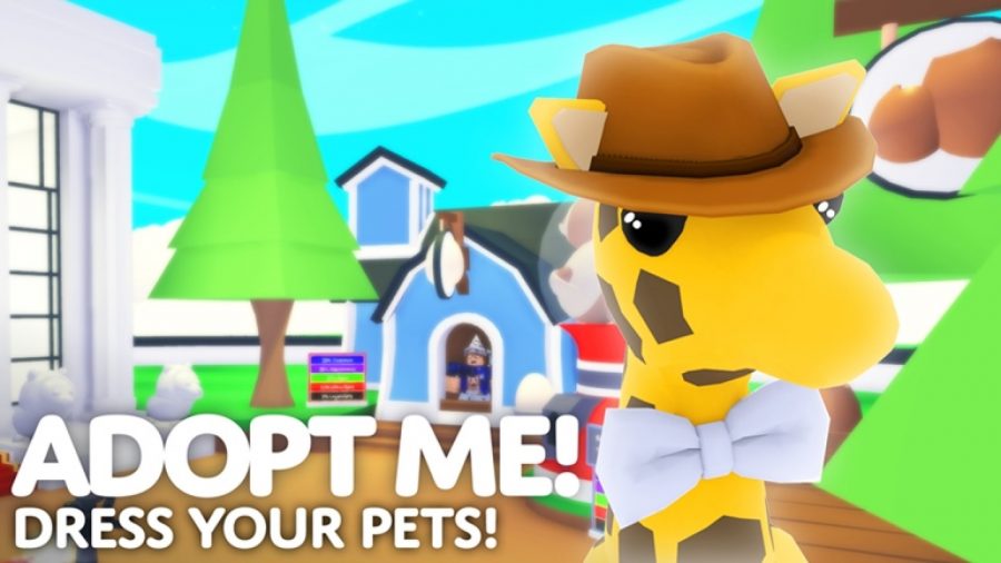 Uma girafa usando um chapéu no jogo Roblox Adopt Me