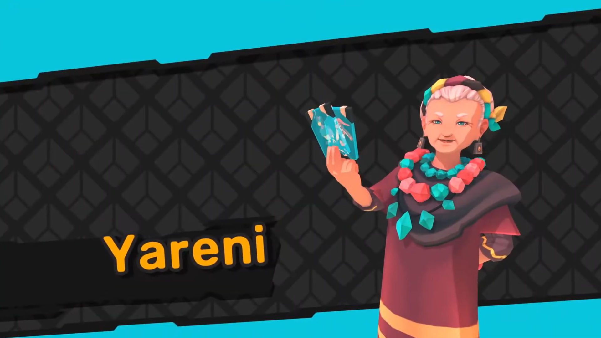 Captura de tela da tela especial do dojo Temtem com uma pose do líder Yareni