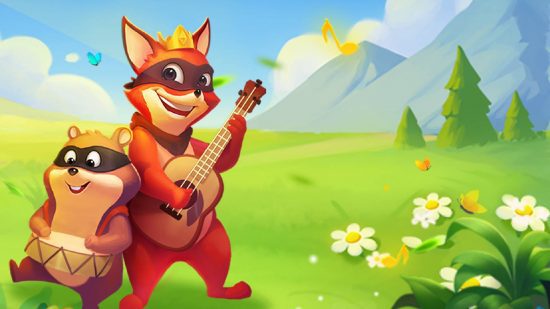 Crazy Fox rodadas grátis: arte chave para o jogo Crazy Fox mostra um personagem de raposa encantador em um lindo campo verde