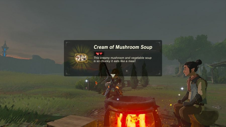 Uma foto da receita BotW para creme de sopa de cogumelos.