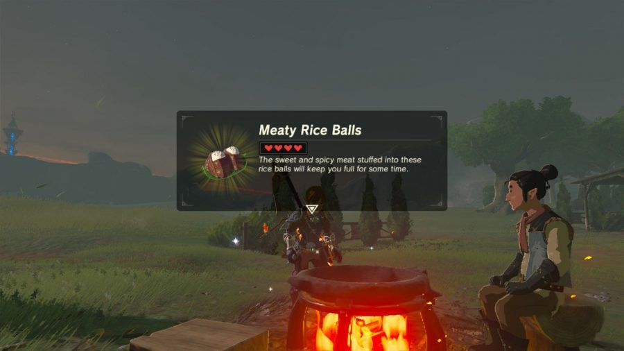 Uma foto da receita BotW para bolinhos de arroz carnudos.