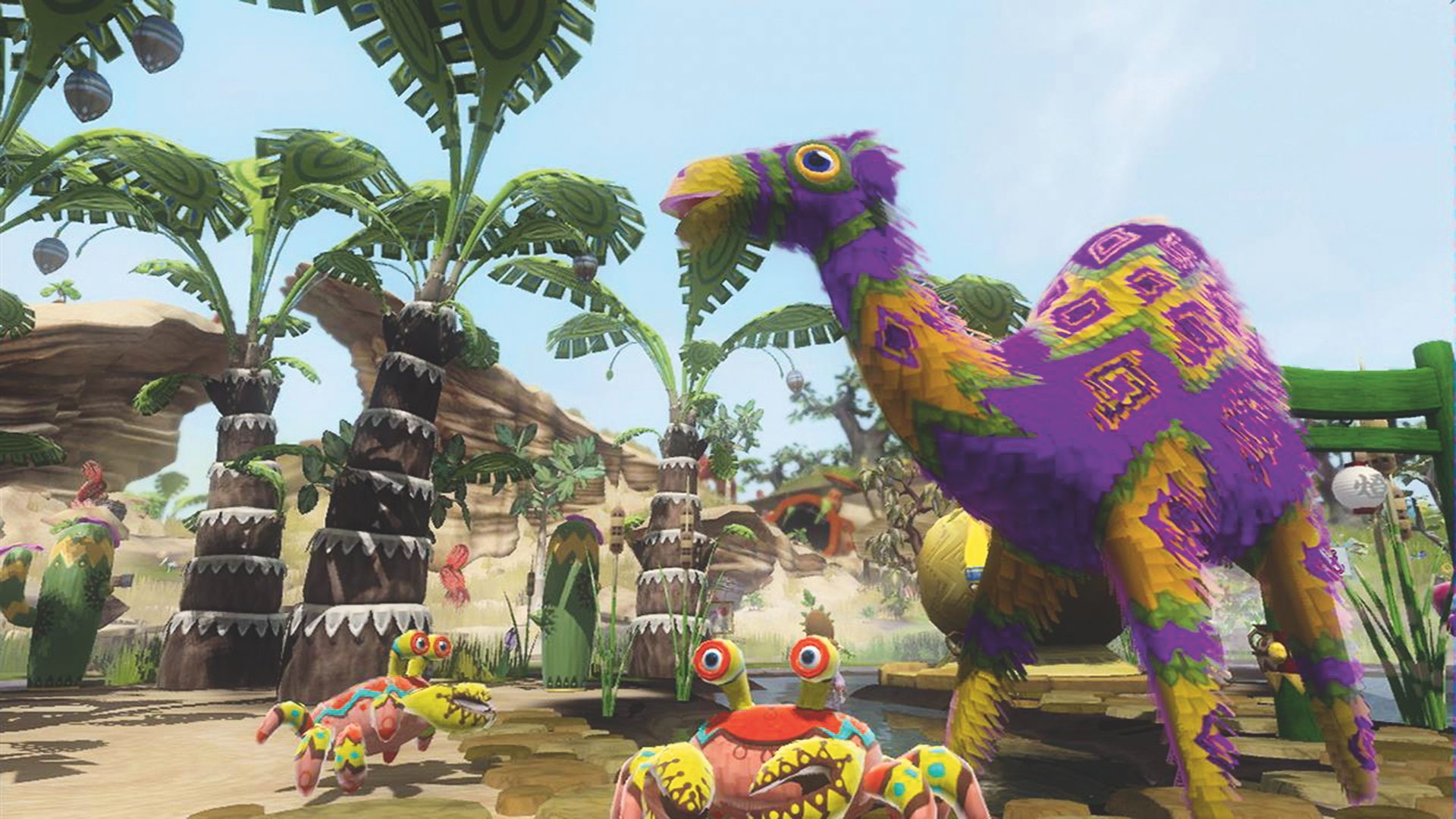 Melhores jogos de fazenda - Viva Piñata: Trouble in Paradise.  Uma captura de tela mostra uma mistura de diferentes Piñatas andando no jardim de um jogador.