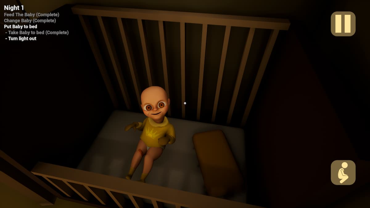 Captura de tela do bebê de amarelo em um berço