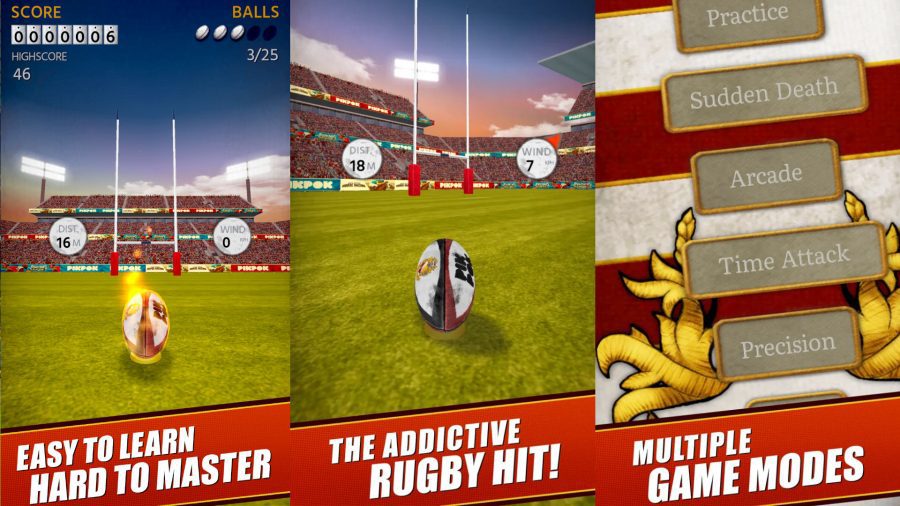Arte promocional para Kick Flick Rugby, um dos poucos jogos de rugby com apenas chutar