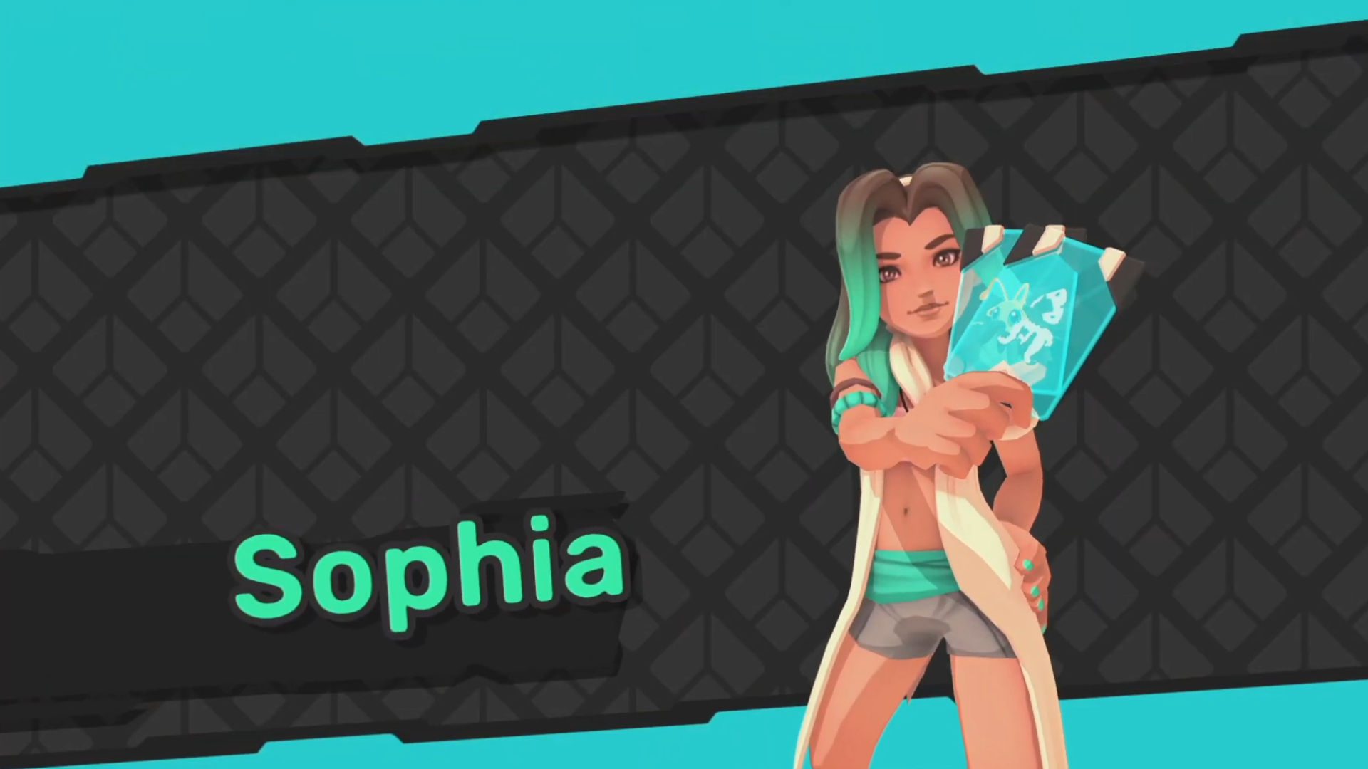 Captura de tela da tela especial do dojo Temtem com uma pose da líder Sophia