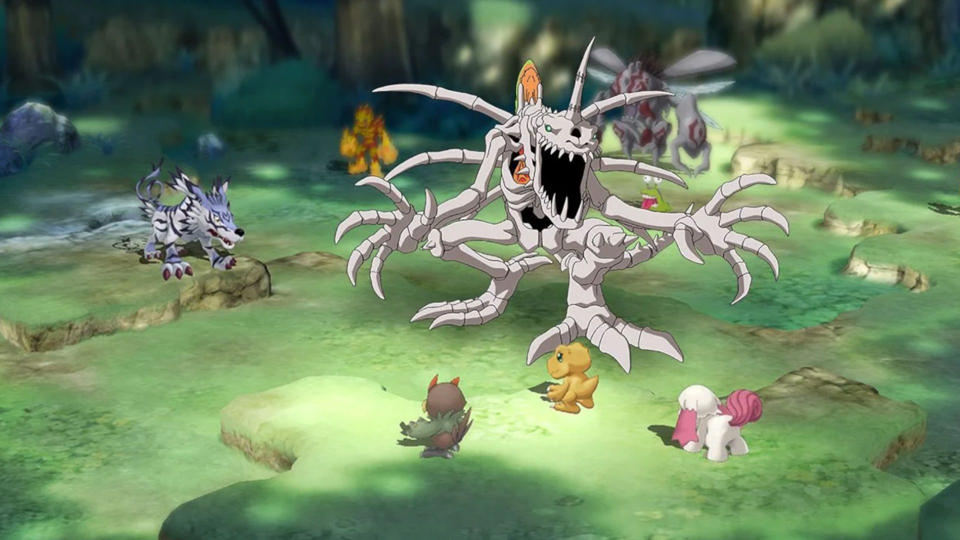 Captura de tela de Digimon Survive com Skulgreymon parecendo ameaçador na tela