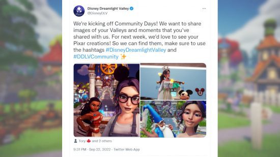 Tweet oficial do dia da comunidade Disney Dreamlight Valley