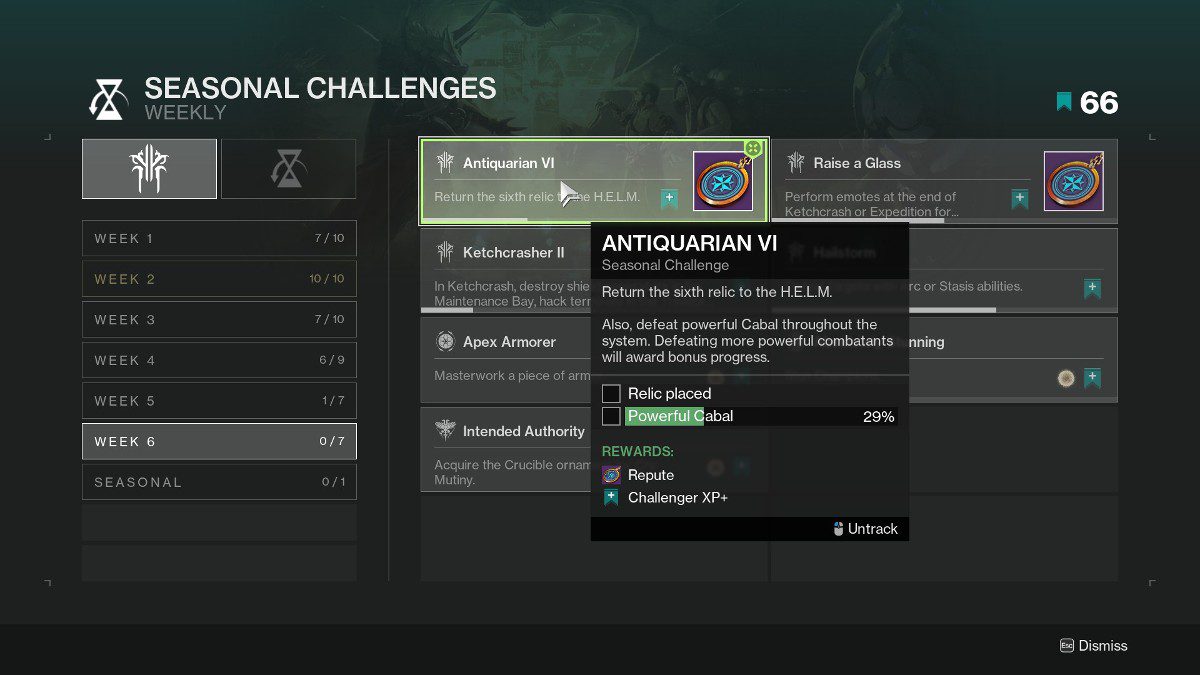 Fazenda Cabal poderosa de Destiny 2 - Objetivo Antiquarian VI. 