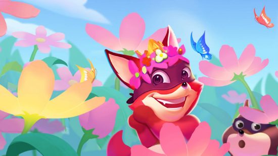 Crazy Fox rodadas grátis: arte chave para o jogo Crazy Fox mostra um personagem de raposa encantador em um lindo campo verde