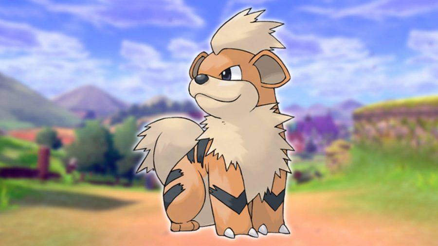 Melhor Pokémon de cachorro: o Pokémon Growlithe aparece contra um fundo verde