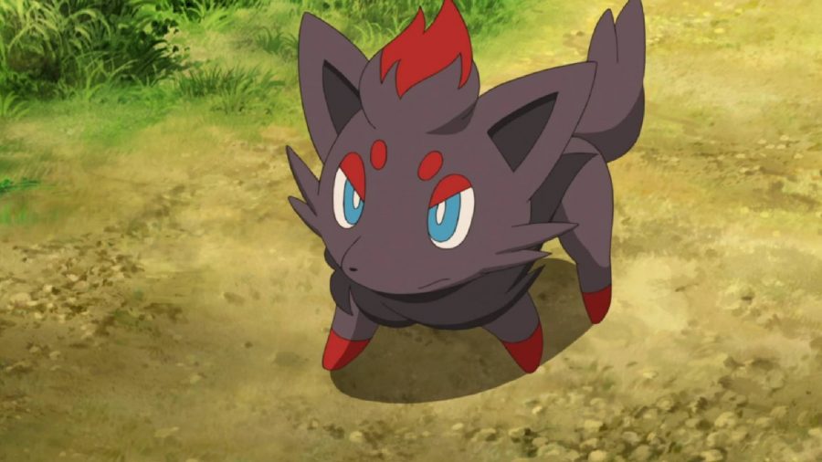 Melhor Pokémon de cachorro: uma foto do anime Pokémon mostra Zorua, o Pokémon do tipo escuro vermelho e preto