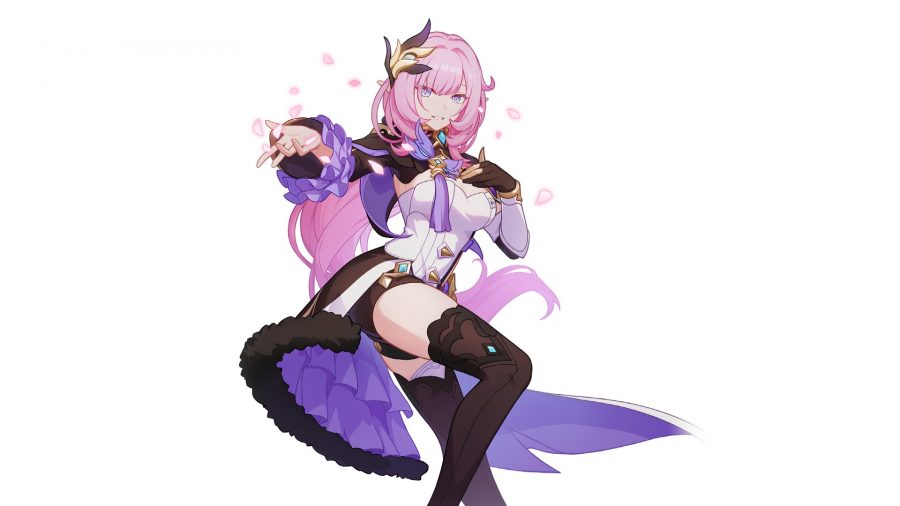 Elysia do Honkai Impact estendendo a mão para você