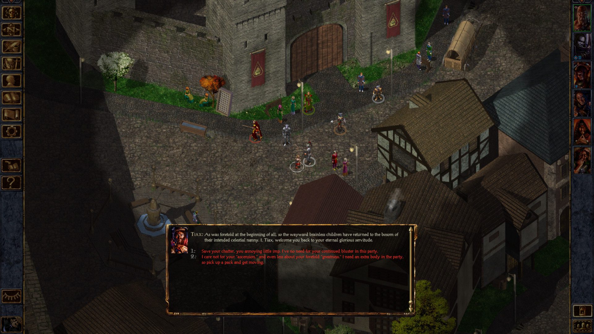 Best mobile RPGs: Baldur's Gate. Image shows a group of characters in a town.