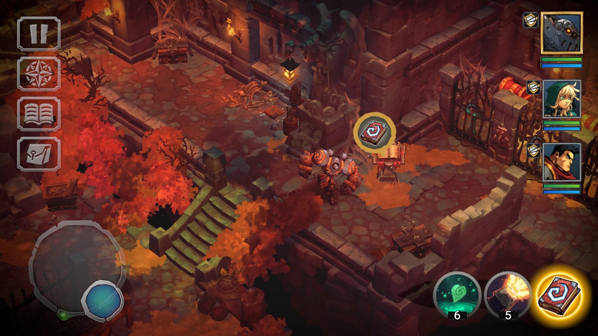 Best mobile RPGs: Battlechasers: Nightwar. Image shows a mech creature in a dark dungeon.