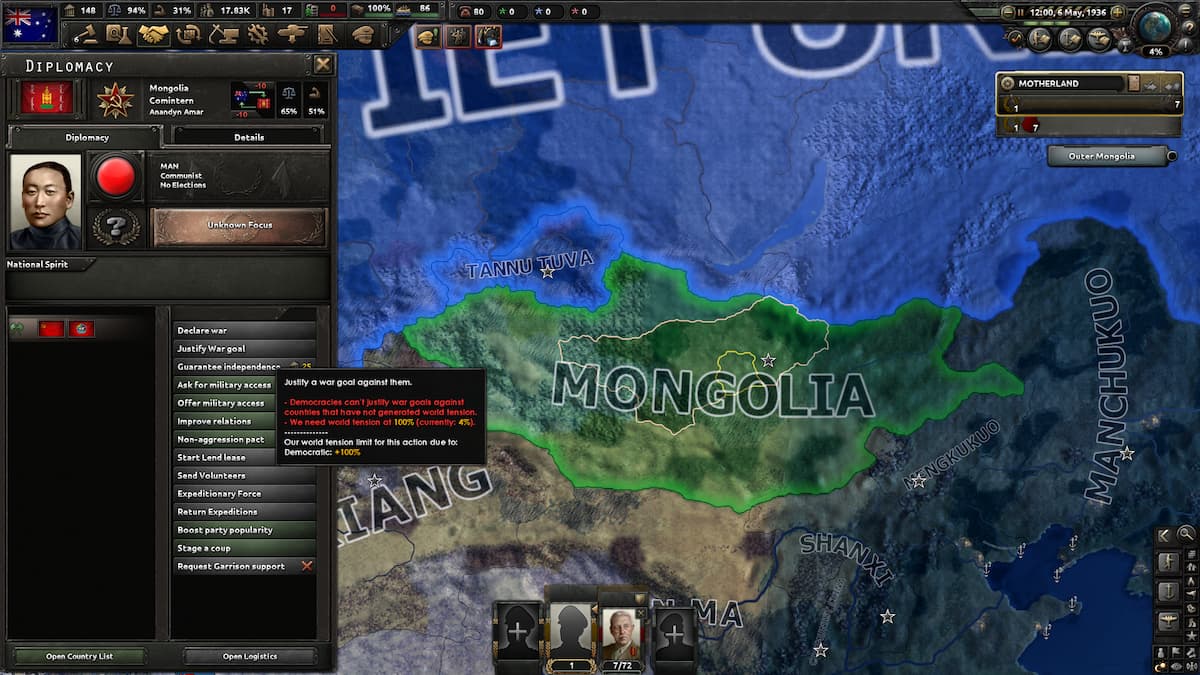 democrático declara guerra em Hearts of Iron 4