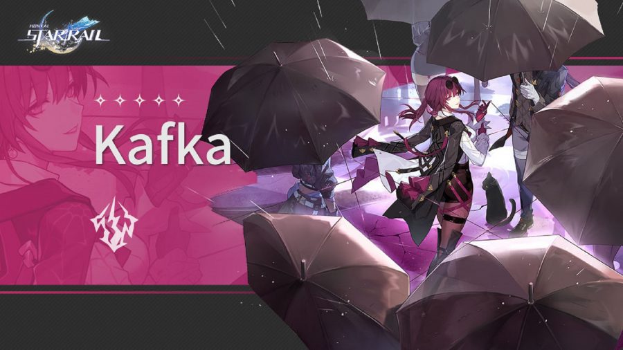 Kafka de Honkai Star Rail cercado por guarda-chuvas