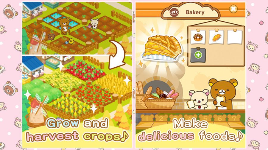 Duas capturas de tela da jogabilidade de Rilakkuma Farm