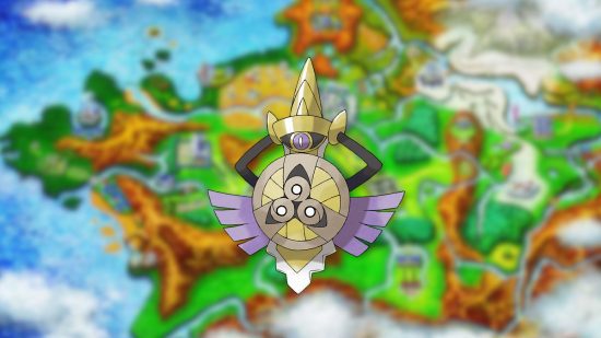Sprite de Aegislash sobre o mapa de Kalos para o guia Pokémon gen 6