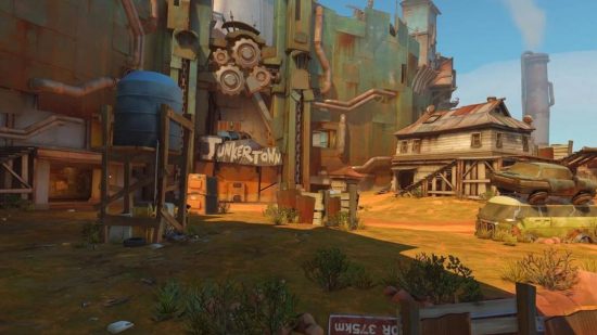 Um mapa de Overwatch 2 mostrando uma cena mostrando um ferro-velho no interior australiano.