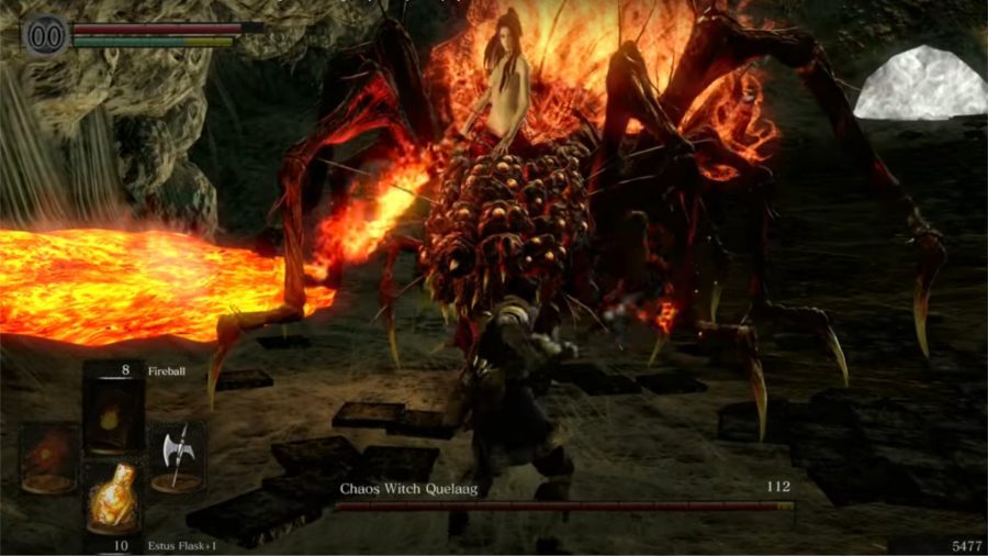 Dark Souls' Quelaag fighting the chosen undead in her lair