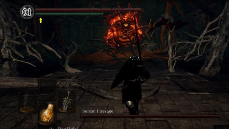 Dark Souls' Demon Firesage charging the chosen undead