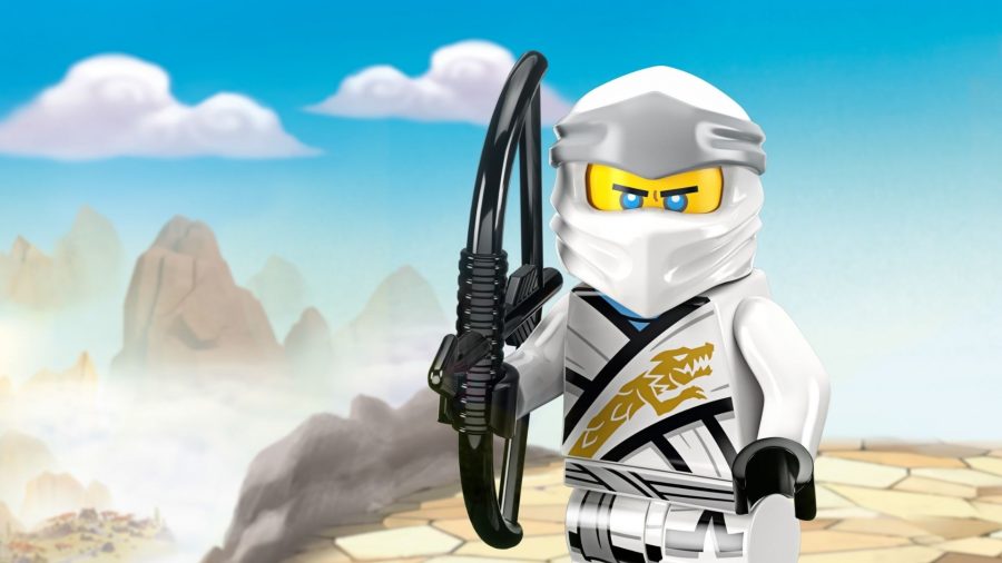 Zane, um personagem Lego Ninjago, em pose de batalha.