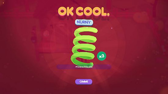 Nurnies Ooblets: uma captura de tela do jogo Ooblets exibe o item verde semelhante a uma mola conhecido como nurny