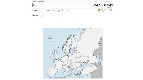 Sporcle países europeus: uma captura de tela do site Sporcle mostra um diagrama para o questionário conhecido como países da Europa 