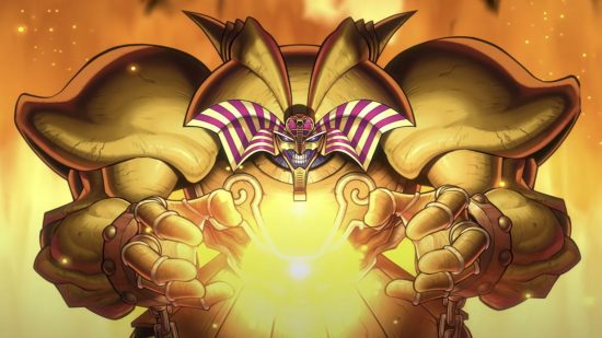 Captura de tela do Exodia sendo energizado a partir de Yu-Gi-Oh!  Duelo Mestre