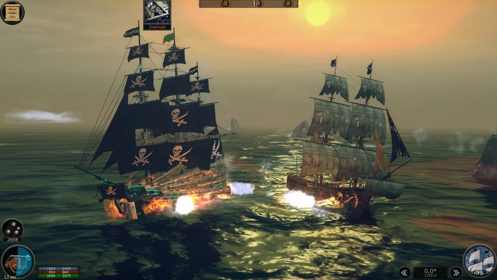 Navios lutando no mar