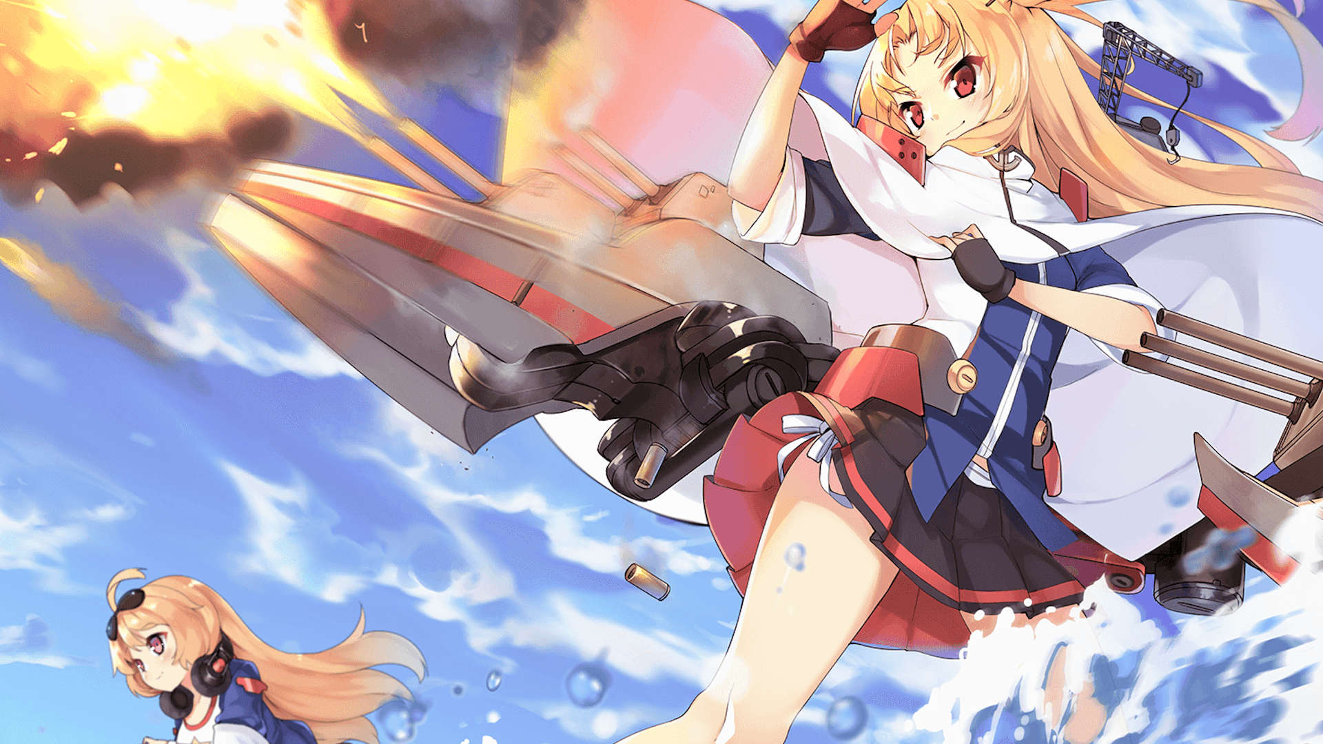 Melhores jogos de gacha: Azur Lane.  A imagem mostra duas garotas de anime em batalha.