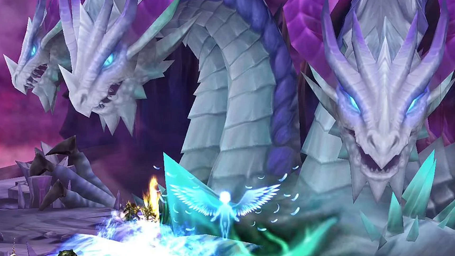 Melhores jogos de gacha: Summoners War.  A imagem mostra um grande dragão de três cabeças.