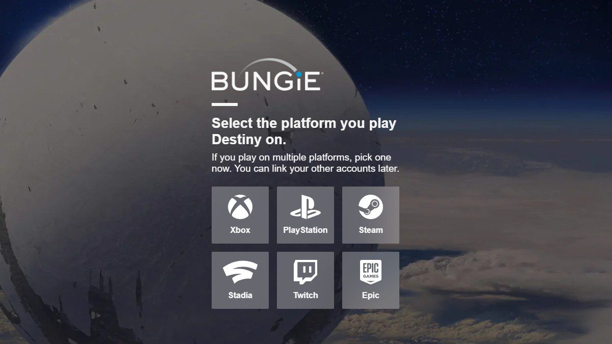 Página de login da Bungie.net. 