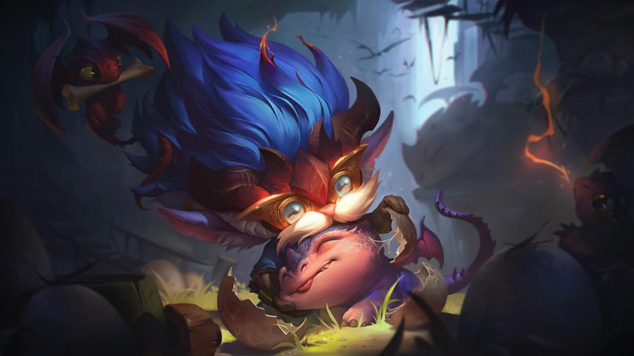 heimerdinger cuidando de um bebê dragão