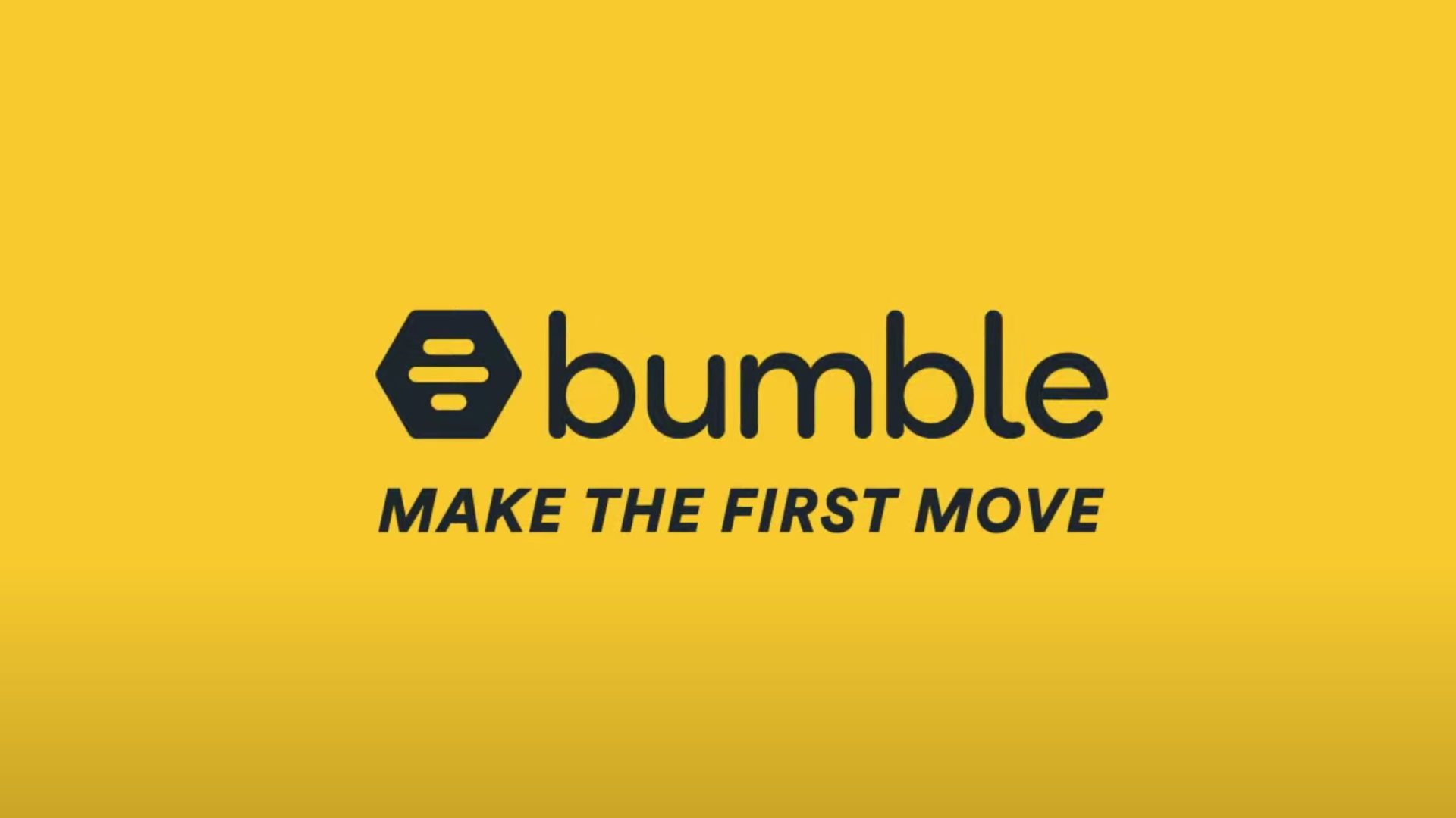 Os melhores aplicativos de namoro - uma tela amarela com a palavra 'bumble' escrita em preto