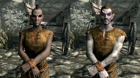 Corridas de Skyrim - um Dark Elf masculino e feminino