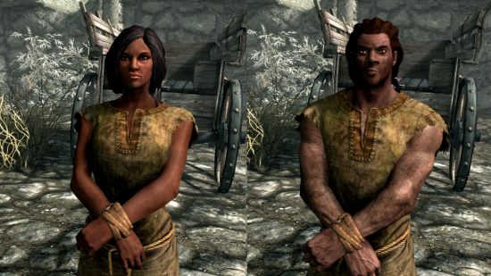 Corridas de Skyrim - um Redgard masculino e feminino