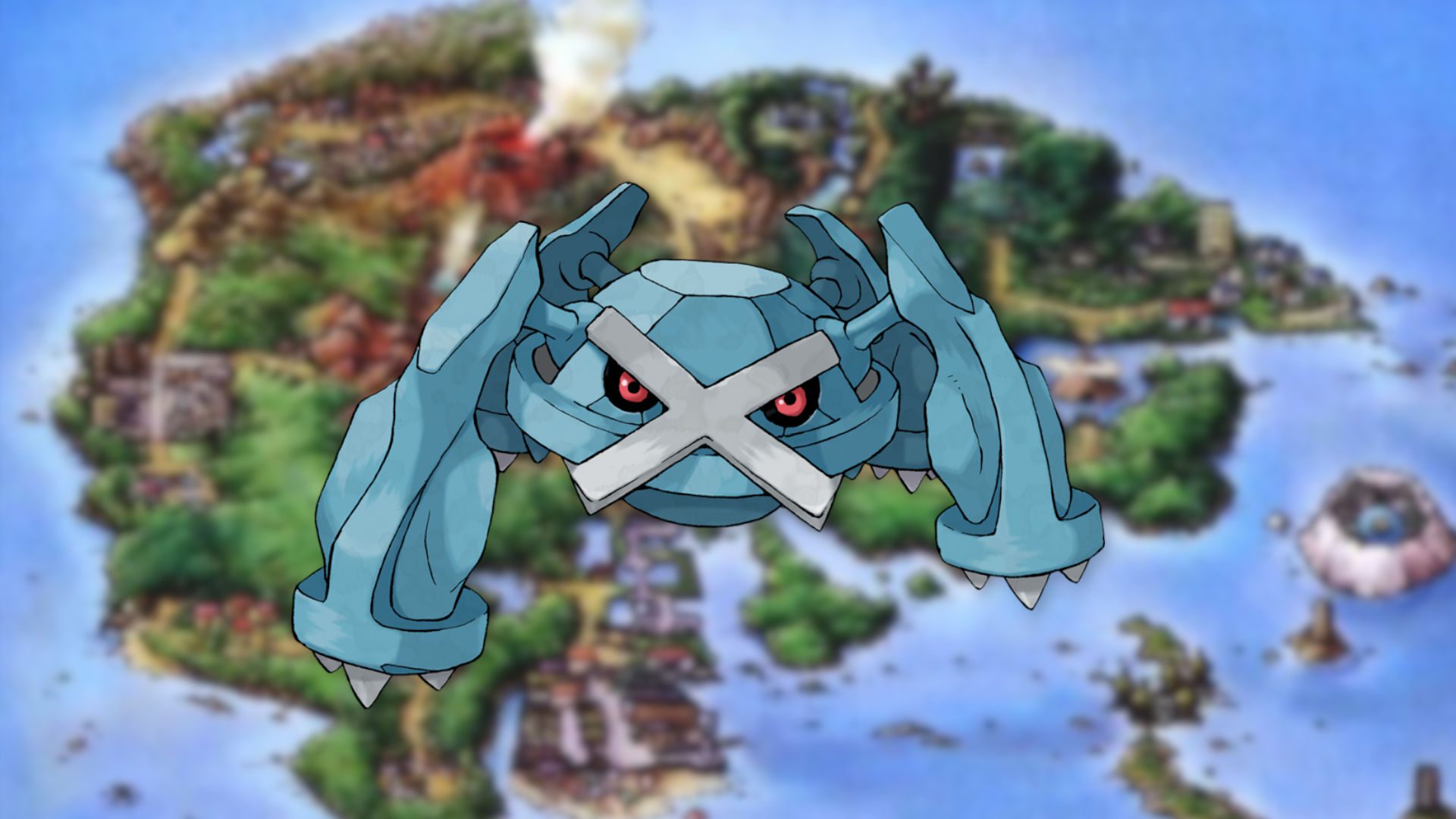 Metagross um Pokémon gen 3, em um fundo de Hoenn