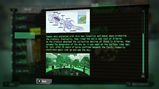 Texto de um Splatoon 3 Alterna Log ao lado de uma imagem da anatomia de uma lula