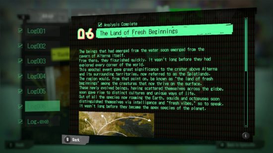 Texto de um Splatoon 3 Alterna Log