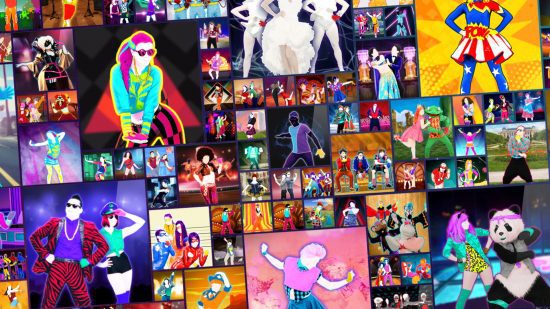 Lista de músicas do Just Dance - um grupo de blocos mostrando diferentes músicas disponíveis no Just Dance Unlimited