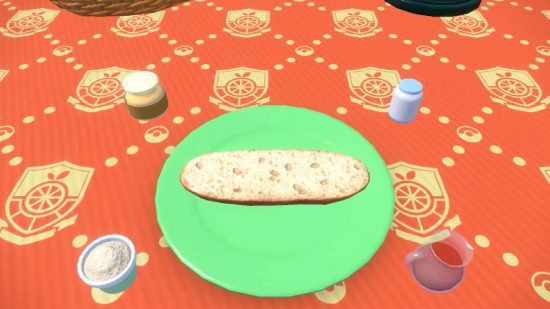 Receitas Pokemon Scarlet e Violet: Um pedaço de pão simples é visível em um prato