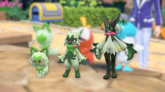 Imagem personalizada da linha de evolução inicial Pokémon Scarlet and Violet grass