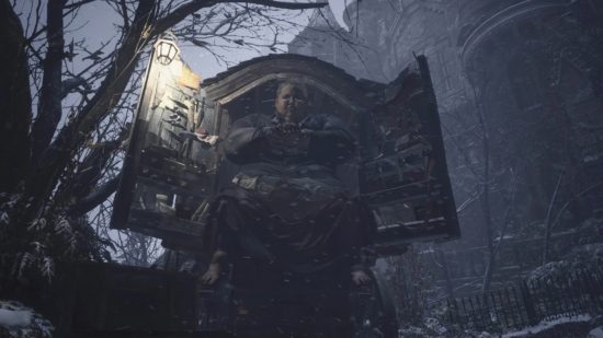 Personagens de Resident Evil Village - O Duque em sua carruagem na neve